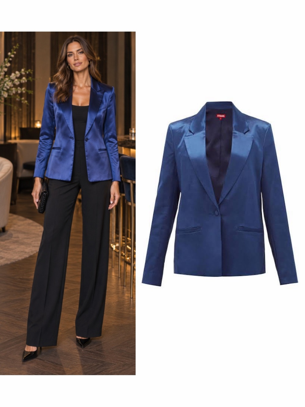 STAUD Blue Madden Satin Blazer Medium Cocktail Suit Jacket EUC 🟡